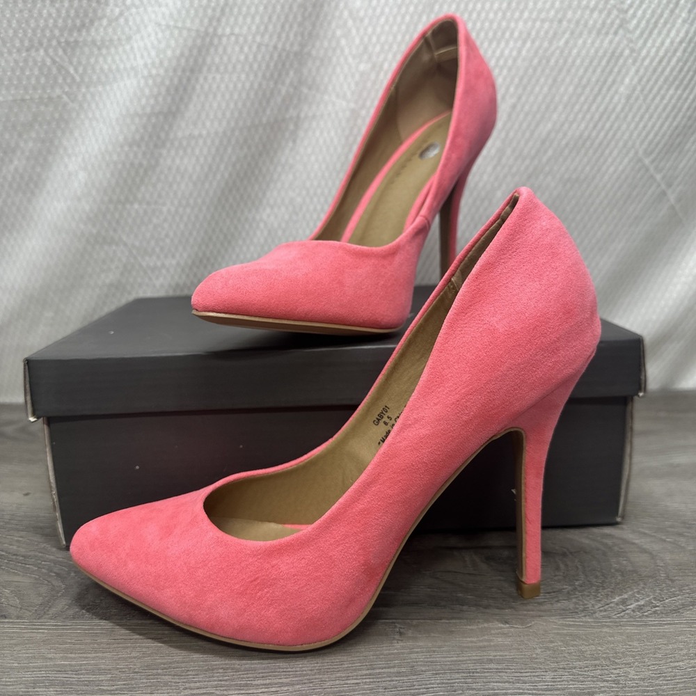 Pink Suede Stiletto Heels Pointed Toe Pumps Women's Size 6.5 Hot Pink High Heel